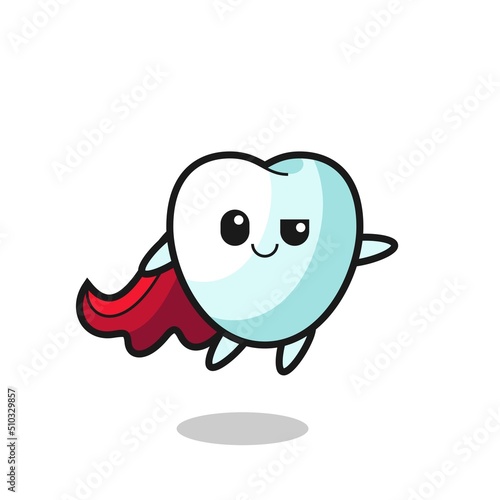 cute tooth superhero character is flying