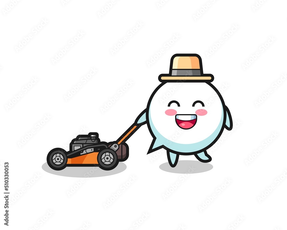 illustration of the speech bubble character using lawn mower illustration of the speech bubble character using lawn mower
