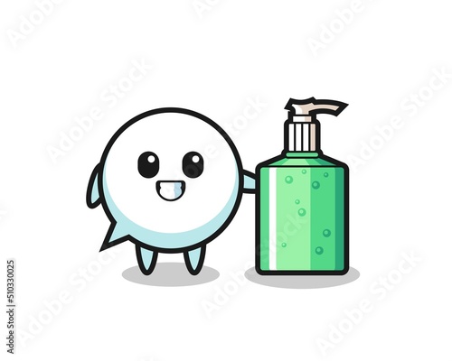 cute speech bubble cartoon with hand sanitizer
