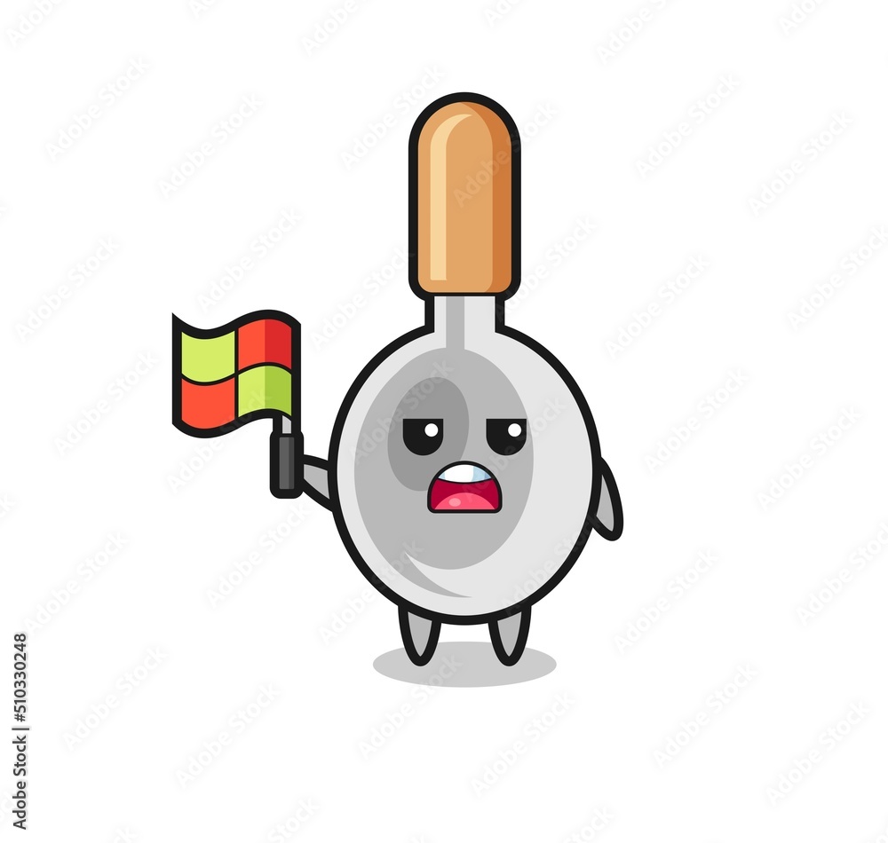 cooking spoon character as line judge putting the flag up cooking spoon character as line judge putting the flag up
