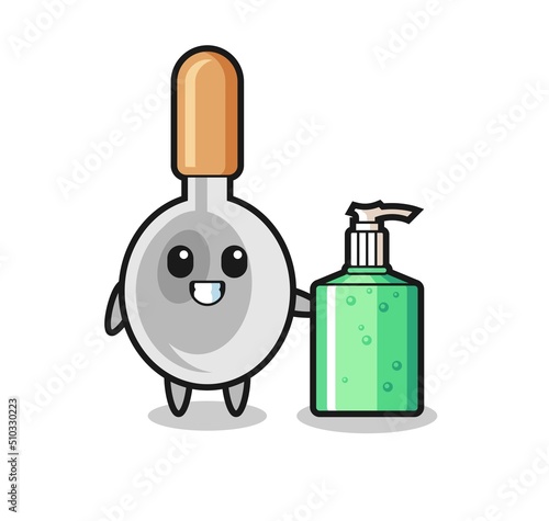 cute cooking spoon cartoon with hand sanitizer