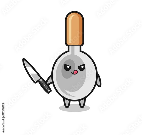 cute cooking spoon mascot as a psychopath holding a knife