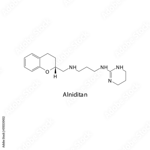 Alniditan molecule flat skeletal structure, Ditan class drug used to treat migraine. Vector illustration.