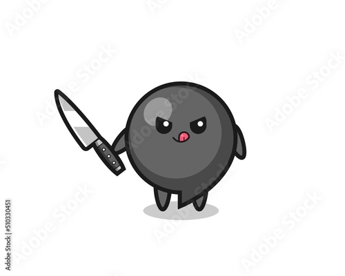 cute comma symbol mascot as a psychopath holding a knife