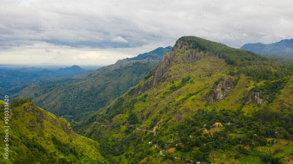 Mountains with rainforest and jungle in the mountainous province of Sri Lanka. Ella Rock, Sri Lanka.