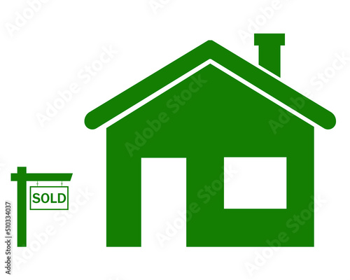 Vector. House symbol, icon for real estate, construction company, builder. Sold house.