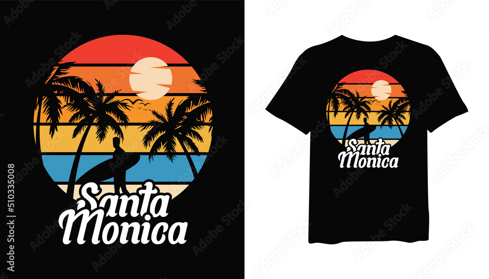 santa monica t-shirt design. surfer t shirt design. t-shirt design