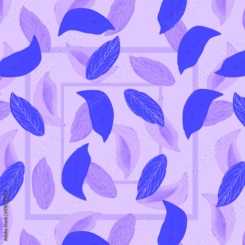 Watercolor pattern blue flower petals on a lilac background for your seamless design