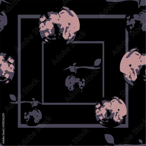 pattern fantasy fruit, moon on a branch, black background and geometry for your seamless design