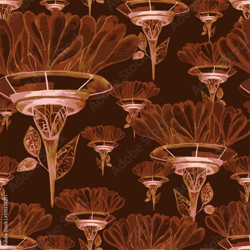 pattern fairy tale flower and spaceship, on a dark background for your seamless design	