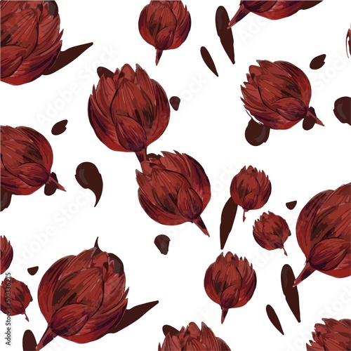 pattern red peony flower on white background for your seamless design
