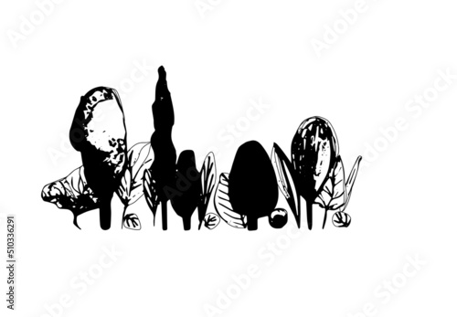 illustration black trees  on a white background isolated for your design	
