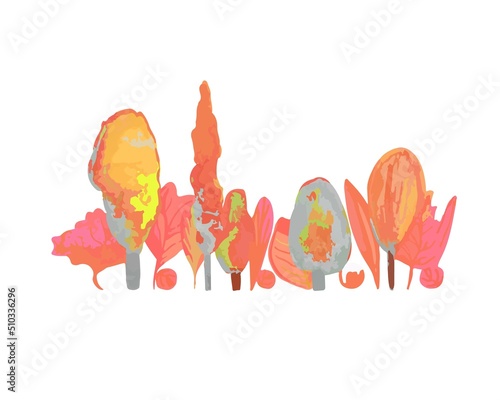 illustration gentle orange red trees  on a white background isolated for your design	
