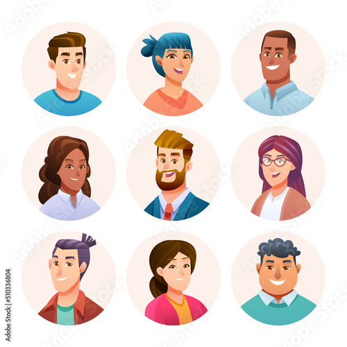 Set of people avatar characters. Male and female avatars in cartoon style