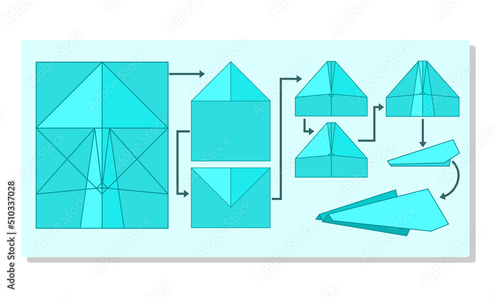 Tutorial illustration of making an airplane or paper dove