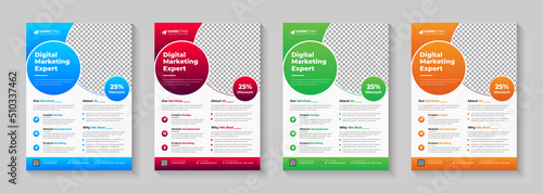 Digital Marketing Agency Flyer, Business Marketing Flyer Set,corporate Business Flyer Template Design Set With Blue, Yellow, Pink And Green Color.digital Marketing New Flyer.