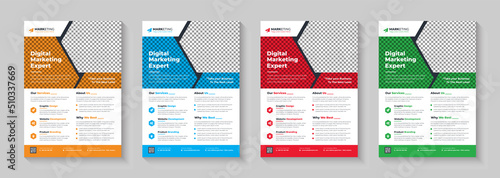 Digital Marketing Agency Flyer, Business Marketing Flyer Set,corporate Business Flyer Template Design Set With Blue, Yellow, Pink And Green Color.digital Marketing New Flyer.