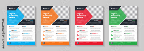 Digital Marketing Agency Flyer, Business Marketing Flyer Set,corporate Business Flyer Template Design Set With Blue, Yellow, Pink And Green Color.digital Marketing New Flyer.