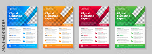 Digital Marketing Agency Flyer, Business Marketing Flyer Set,corporate Business Flyer Template Design Set With Blue, Yellow, Pink And Green Color.digital Marketing New Flyer.