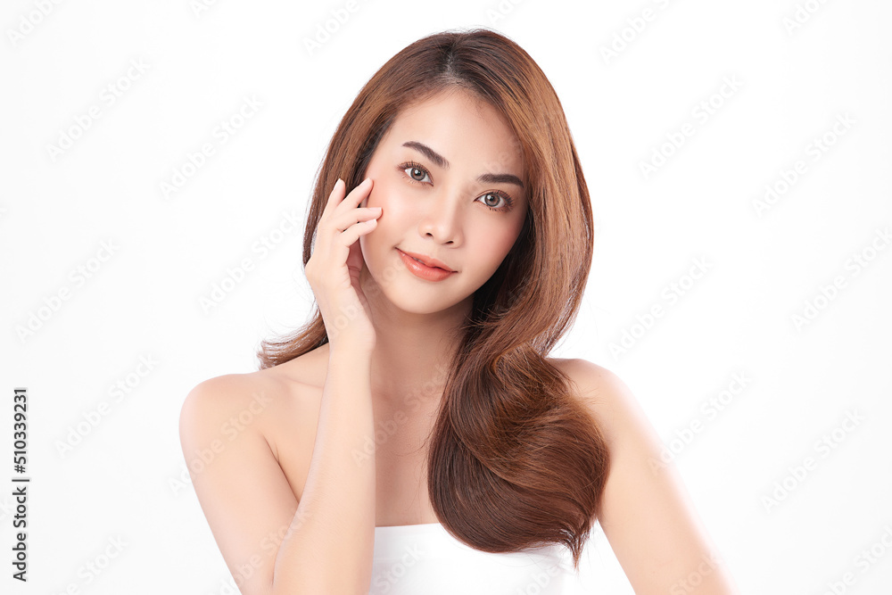 Beautiful young asian woman with clean fresh skin on white background, Face care, Facial treatment, Cosmetology, beauty and spa, Asian women portrait. Beautiful young asian woman with clean fresh skin on white background, Face care, Facial treatment, Cosmetology, beauty and spa, Asian women portrait.