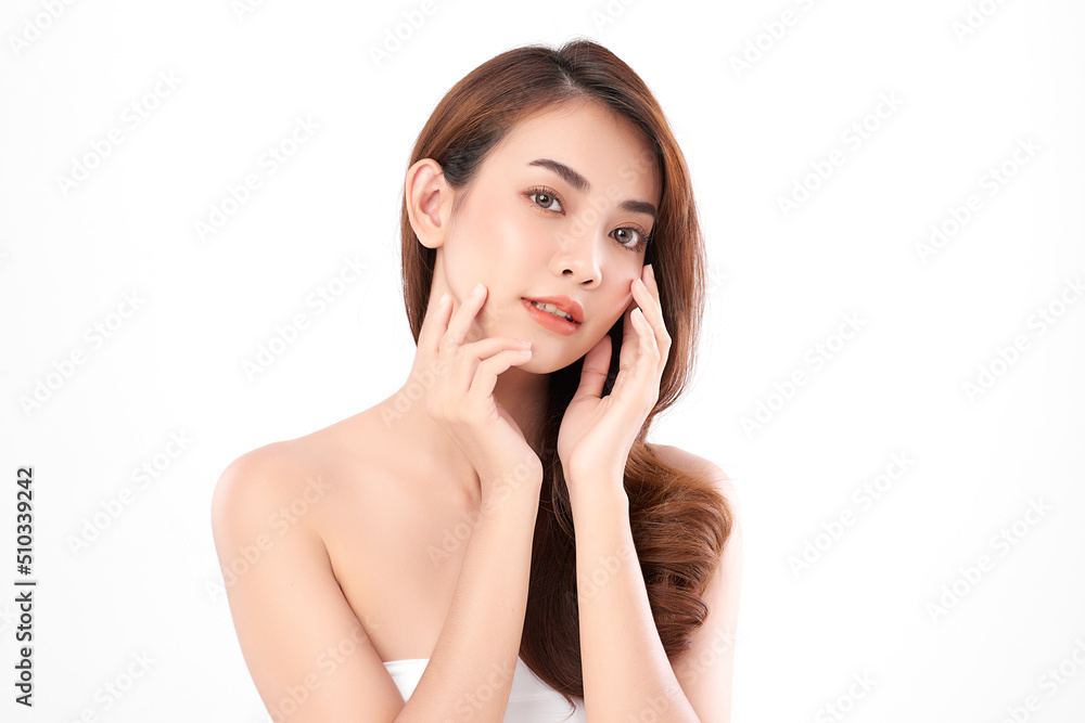 Beautiful young asian woman with clean fresh skin on white background, Face care, Facial treatment, Cosmetology, beauty and spa, Asian women portrait. Beautiful young asian woman with clean fresh skin on white background, Face care, Facial treatment, Cosmetology, beauty and spa, Asian women portrait.