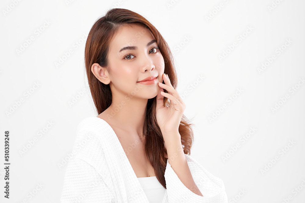 Beautiful young asian woman with clean fresh skin on white background, Face care, Facial treatment, Cosmetology, beauty and spa, Asian women portrait. Beautiful young asian woman with clean fresh skin on white background, Face care, Facial treatment, Cosmetology, beauty and spa, Asian women portrait.