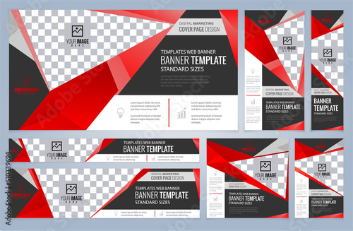 Set of Red Web banners templates, Coverpage Standard sizes with space. Vector illustration