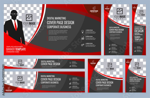 Set of Red Web banners templates, Coverpage Standard sizes with space. Vector illustration