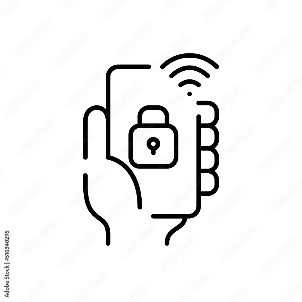 Smart home security and remote lock control using smartphone app. Pixel perfect, editable stroke line icon Smart home security and remote lock control using smartphone app. Pixel perfect, editable stroke line icon