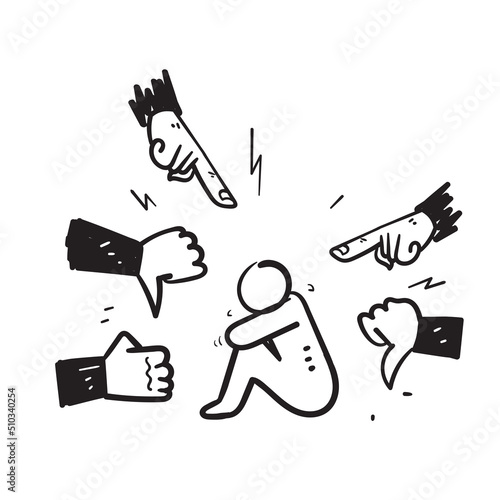 hand drawn doodle social bullying icon concept illustration vector