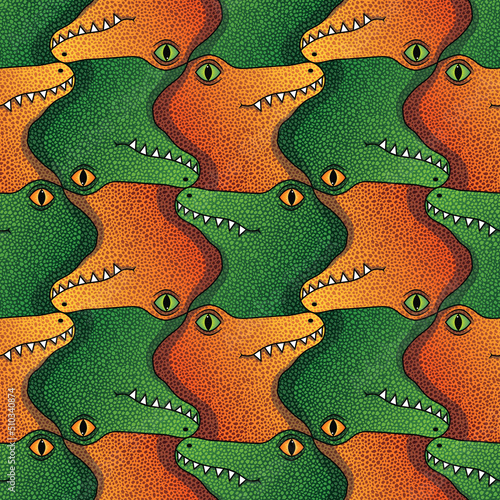 Funny crocodile heads tessellation pattern