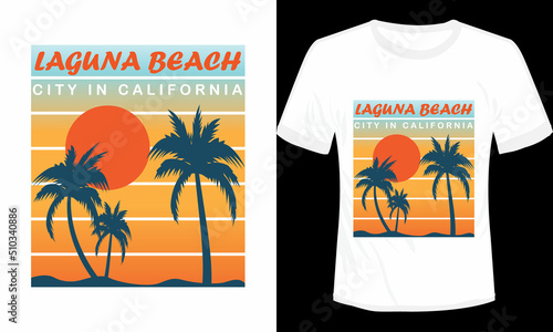Laguna Beach Summer Sunset Time T-shirt Design Vector Illustration