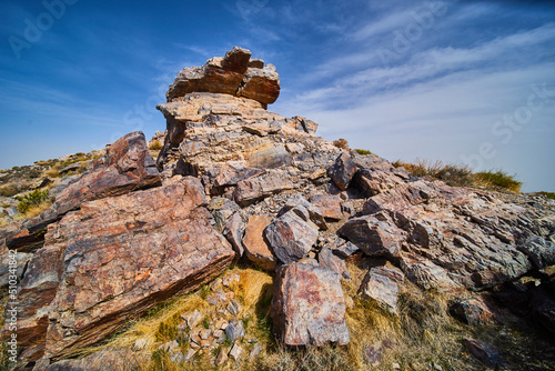 Majestic piles of rock formations in colorful desert landscape mountain