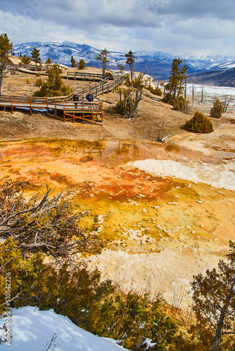 Stunning Yellowstone hot springs with warm layers of color