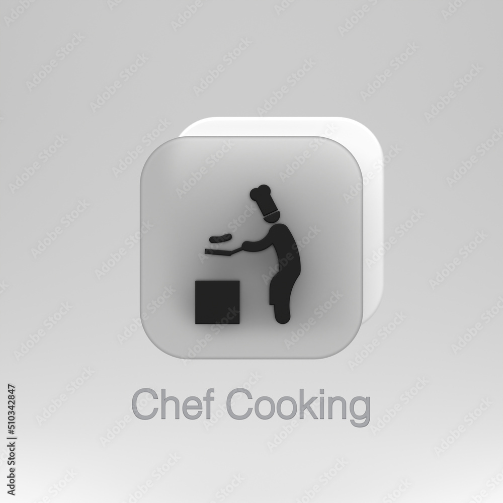 3d rendering icon or symbol in the form of a Chef Cooking Stickman ...
