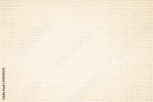 Fabric canvas woven texture background in pattern in light beige cream brown color blank. Natural gauze linen, carpet wool and cotton cloth textile as sack material.