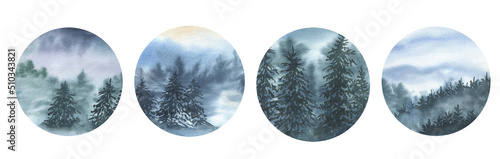 Set of winter landscapes circles