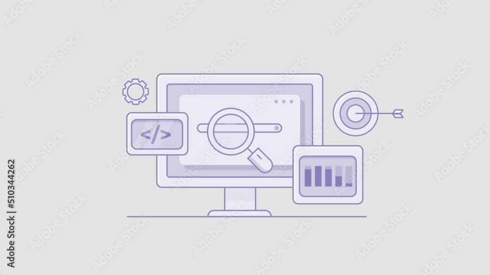 SEO -search engine marketing - business analytics - web data browsing conceptual 2d animation 4k video clip. SEO -search engine marketing - business analytics - web data browsing conceptual 2d animation 4k video clip.