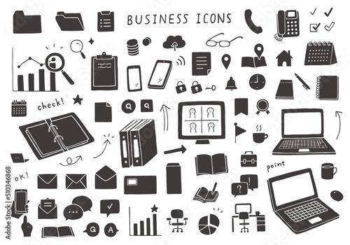 手描きのビジネスアイコンセット詰め合わせ2（モノクロ/輪郭線なし）