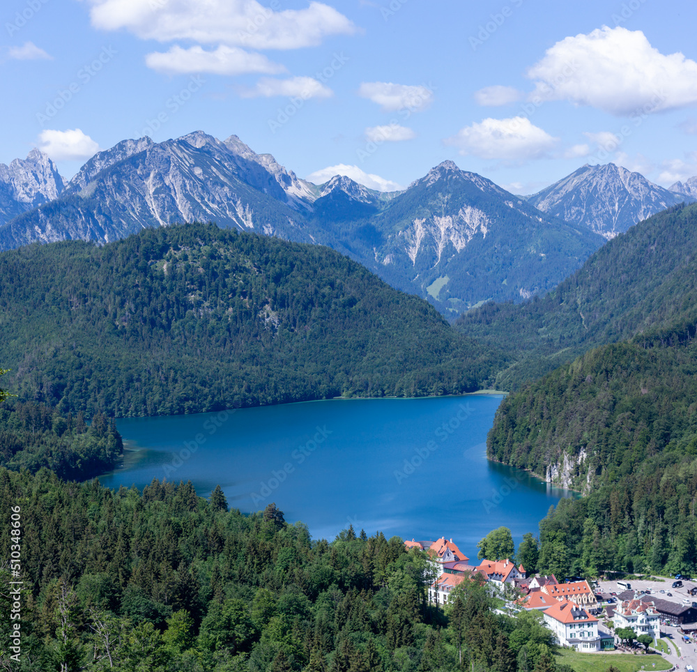 Obraz premium Panoramic view from the observation deck near Neuschwanstein Castle