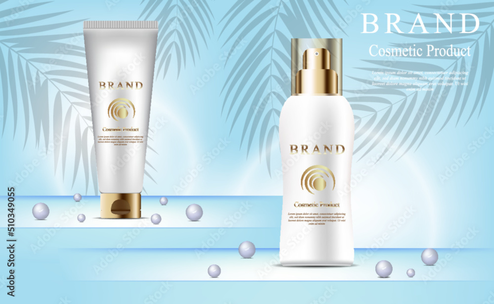 Cosmetic product vector template design, cosmetic product for summer mockup 3d realistic lotion bottle element vector Cosmetic product vector template design, cosmetic product for summer mockup 3d realistic lotion bottle element vector