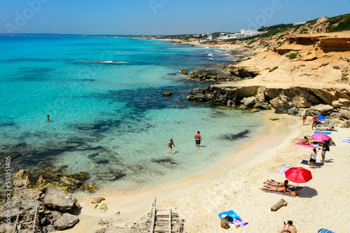 One of the best known beaches in Formentera. It is Calo des Mort. With clear and calm waters, this beach is frequented by couples on vacation. © Jjotapg