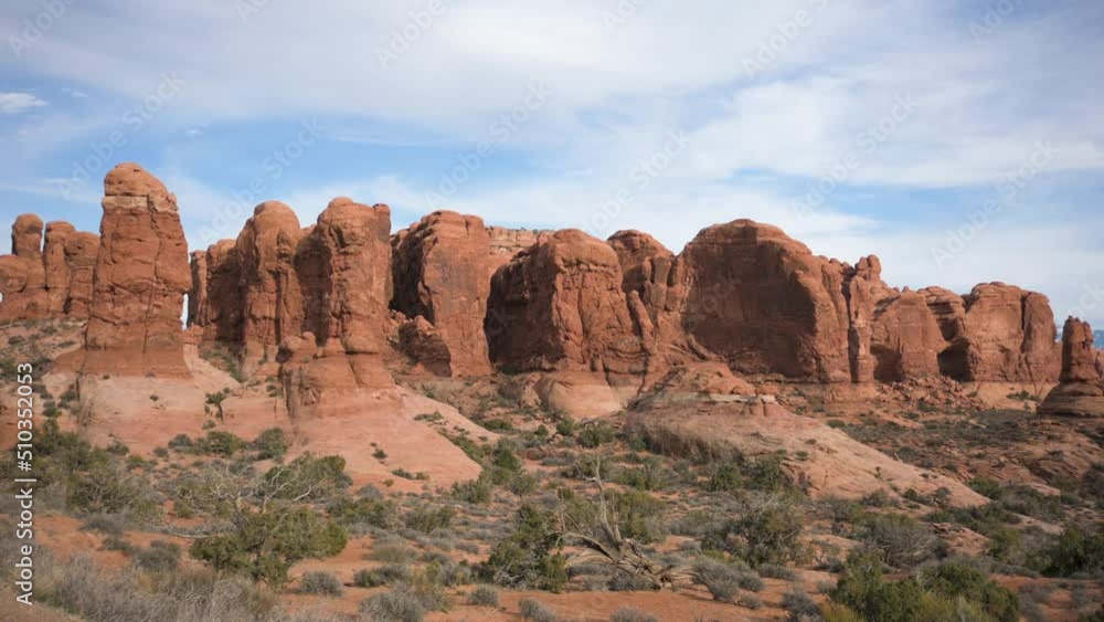 Garden of Eden overlook in Arches National Park during the day, Pan Garden of Eden overlook in Arches National Park during the day, Pan