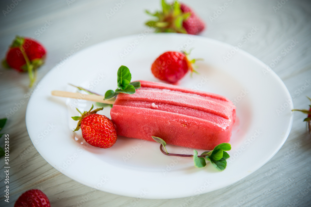 cooked homemade strawberry ice cream on a stick cooked homemade strawberry ice cream on a stick