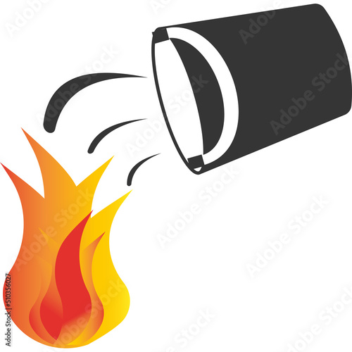 Extinguishing a fire with water from a bucket.
