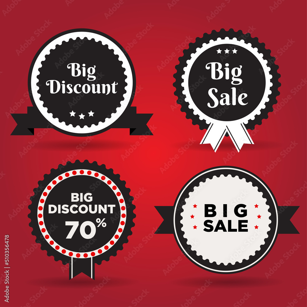 Collection of big sale badge design icon illustration.
set of badge big discount icon vector.