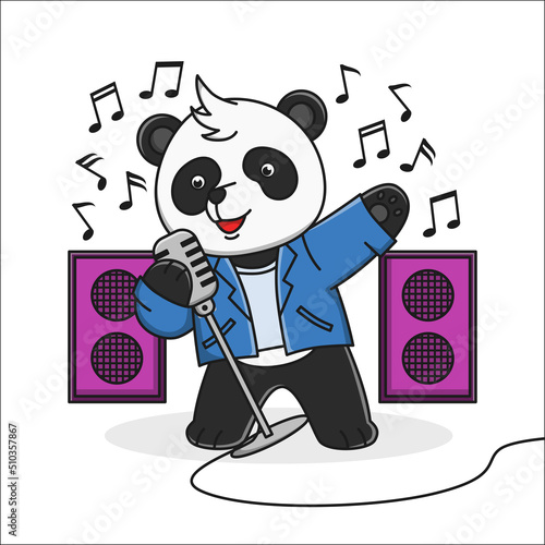 Cute cartoon panda is singing vector illustration design