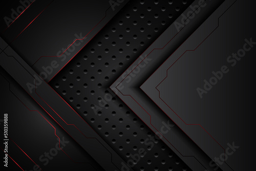 abstract metal carbon texture modern and edge lines red black on steel mesh. design futuristic technology background. vector illustration	