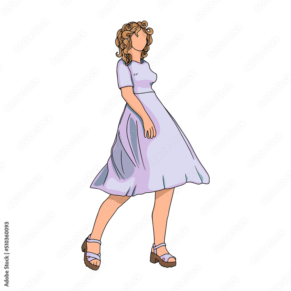 Isolated vector illustration of a cute girl. Young woman as a print, blank for designers, logo, label, sticker Isolated vector illustration of a cute girl. Young woman as a print, blank for designers, logo, label, sticker