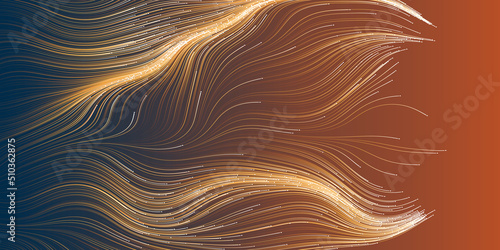 Dark Brown Moving, Flowing, Stream of Particles in Curving, Wavy Lines - Digitally Generated Dark Futuristic Abstract 3D Geometric Background Design, Generative Art in Editable Vector Format